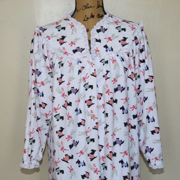 Lanz of Salzburg Scottie Dog Cotton Flannel Long Nightgown Women's Small - Picture 6 of 10